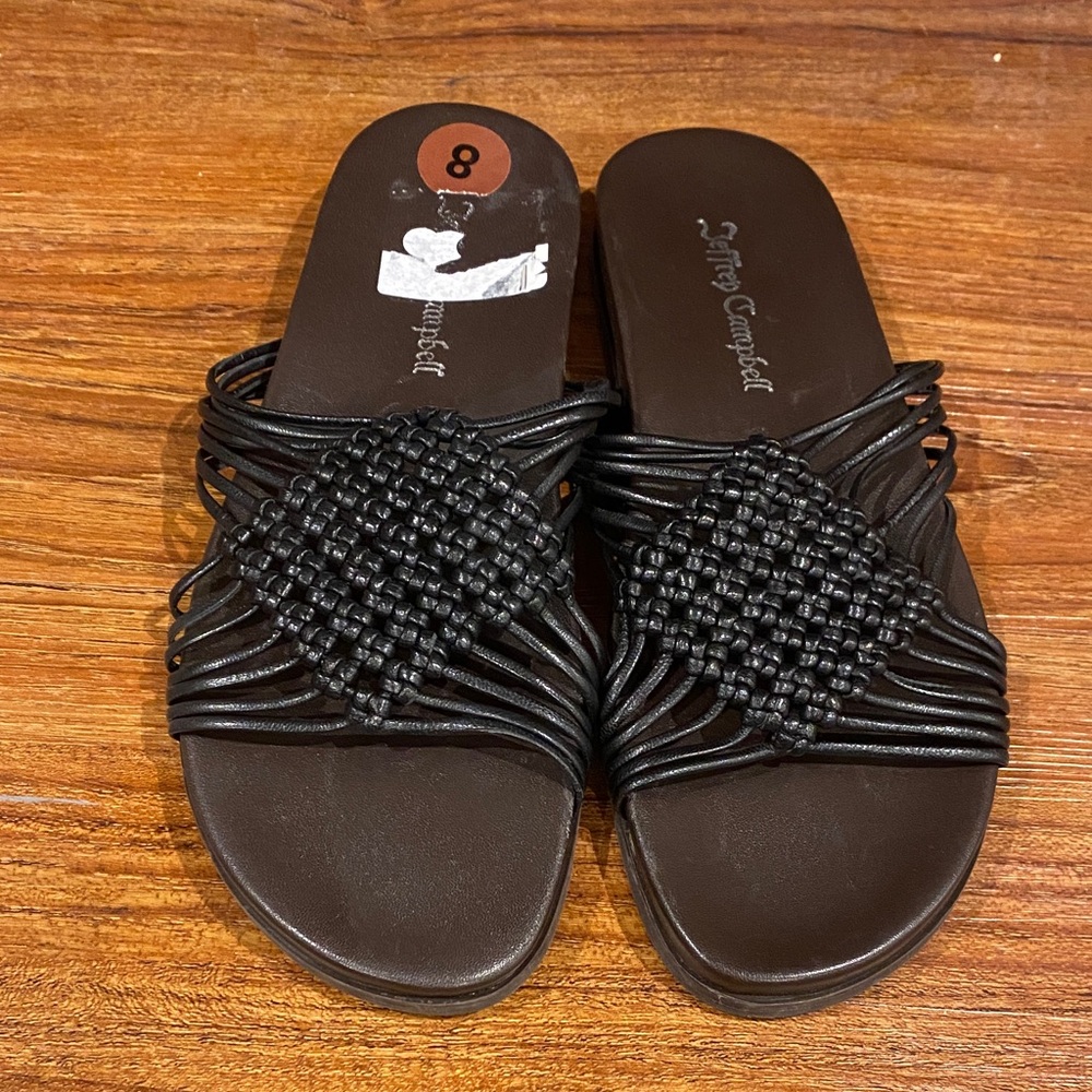 Jeffrey Campbell NEW plait sandals Black leather Woven Strap slip on size 8